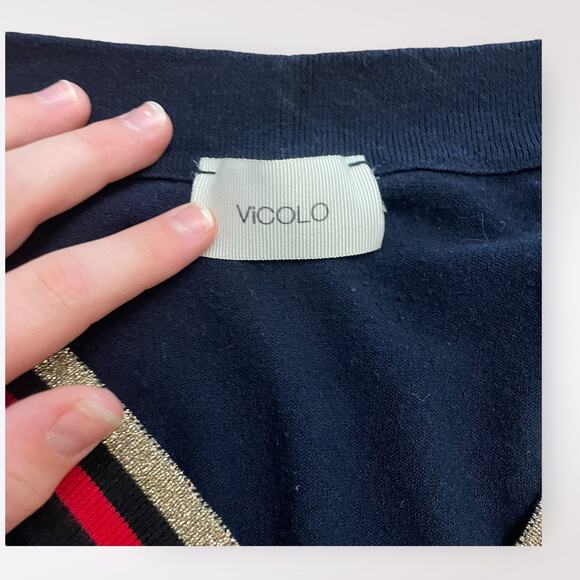 ViCOLO Cardigan Sweater Womens Size Small Blue, Red, Gold - Picture 2 of 9